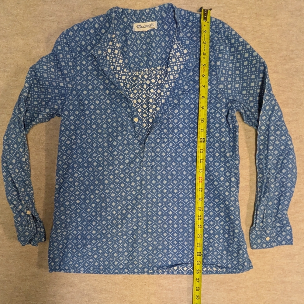 Madewell Blue Block Printed Patterned Pull Over D… - image 4